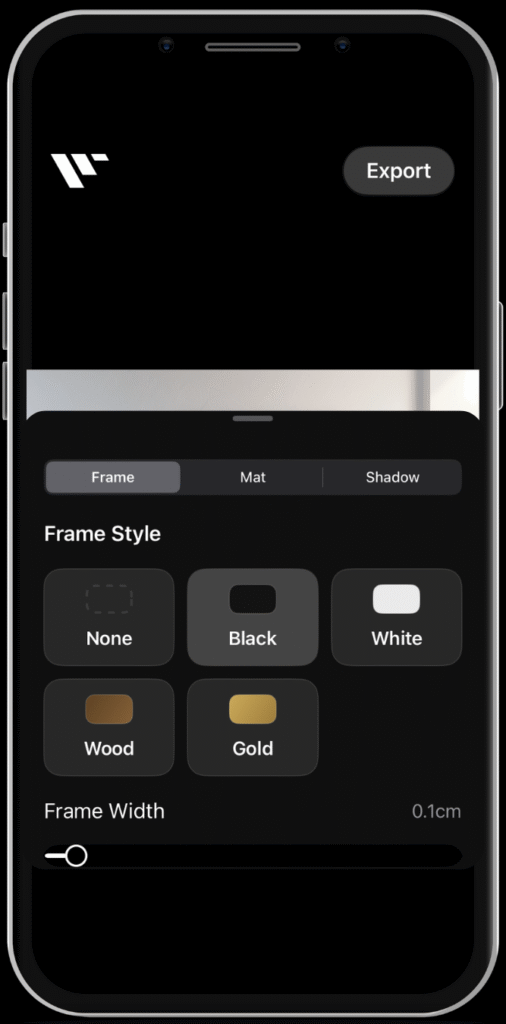 App loading screen for an artwork mockup generator, featuring digital artwork displayed in realistic device frames with in-app settings and UI previewed.